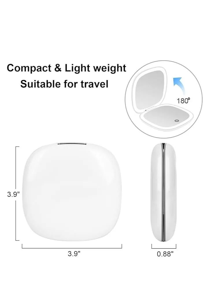 مرآة مكياج مضيئة محمولة بإضاءة وعاكس مكبر بمقدار ذو جانبين قابل للتعتيم وقابلة للطي، مثالية لحقيبة اليد والجيب مع شحن-2