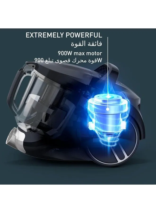 مكنسة كهربائية بدون كيس Compact Power XXL | مجموعة كلاسيكية | 900 واط | محرك منخفض الاستهلاك | ترشيح إعصاري متقدم بثلاثة مستويات | أسود ورمادي | ضمان لمدة عامين | TW4B25HA-2