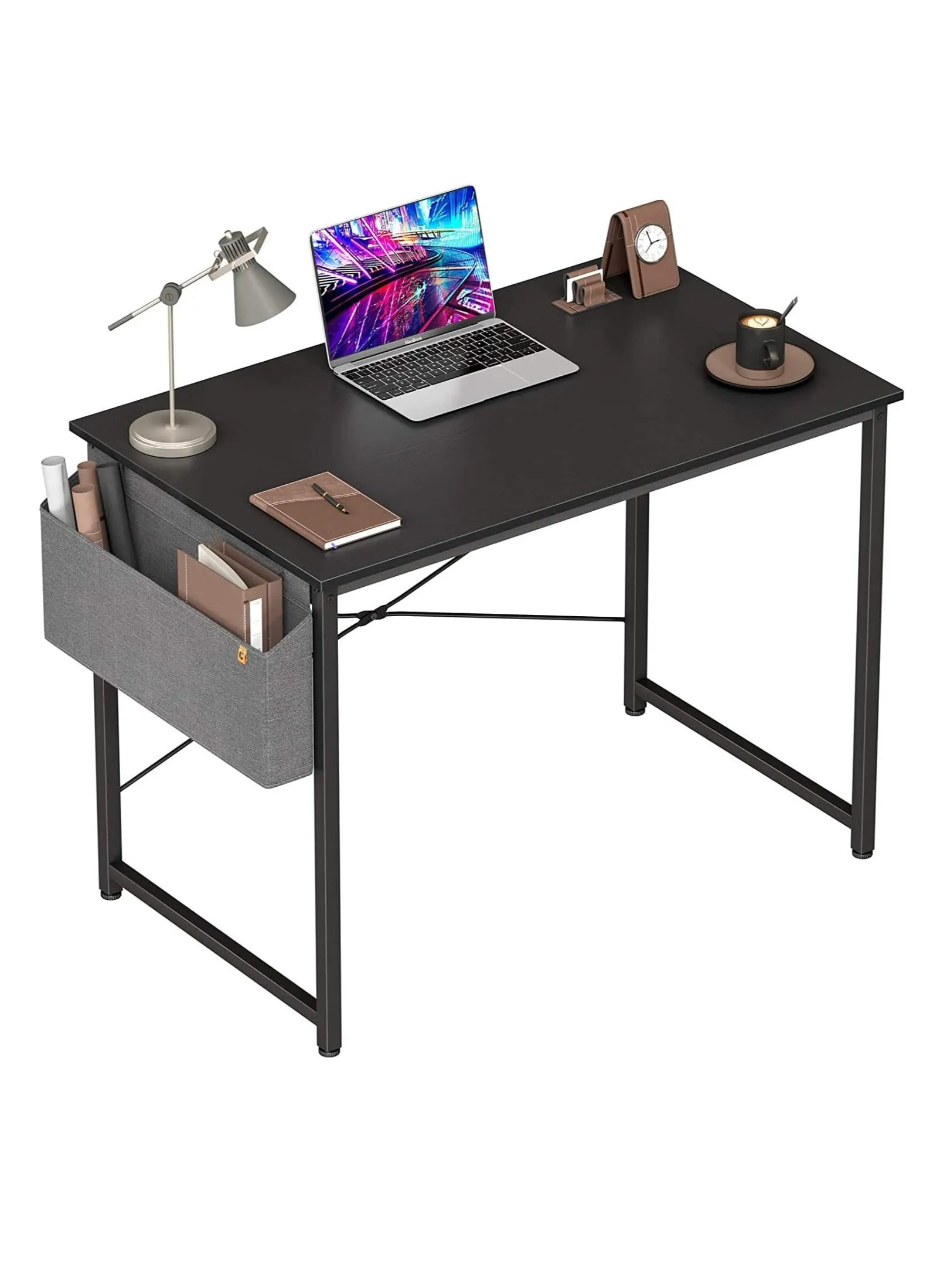 Computer Desk Home Office Writing Study Desk Modern Simple Style Laptop Table With Storage Bag Black 100X50X74cm-1