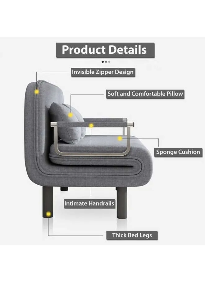 أريكة سرير أريكة قابلة للتحويل، أريكة سرير أريكة قابلة للطي 3 في 1 قابلة للطي أريكة استرخاء لغرفة المعيشة كراسي بذراعين من قماش الكتان منجدة، لغرفة نوم غرفة المعيشة مكتب (رمادي)-2