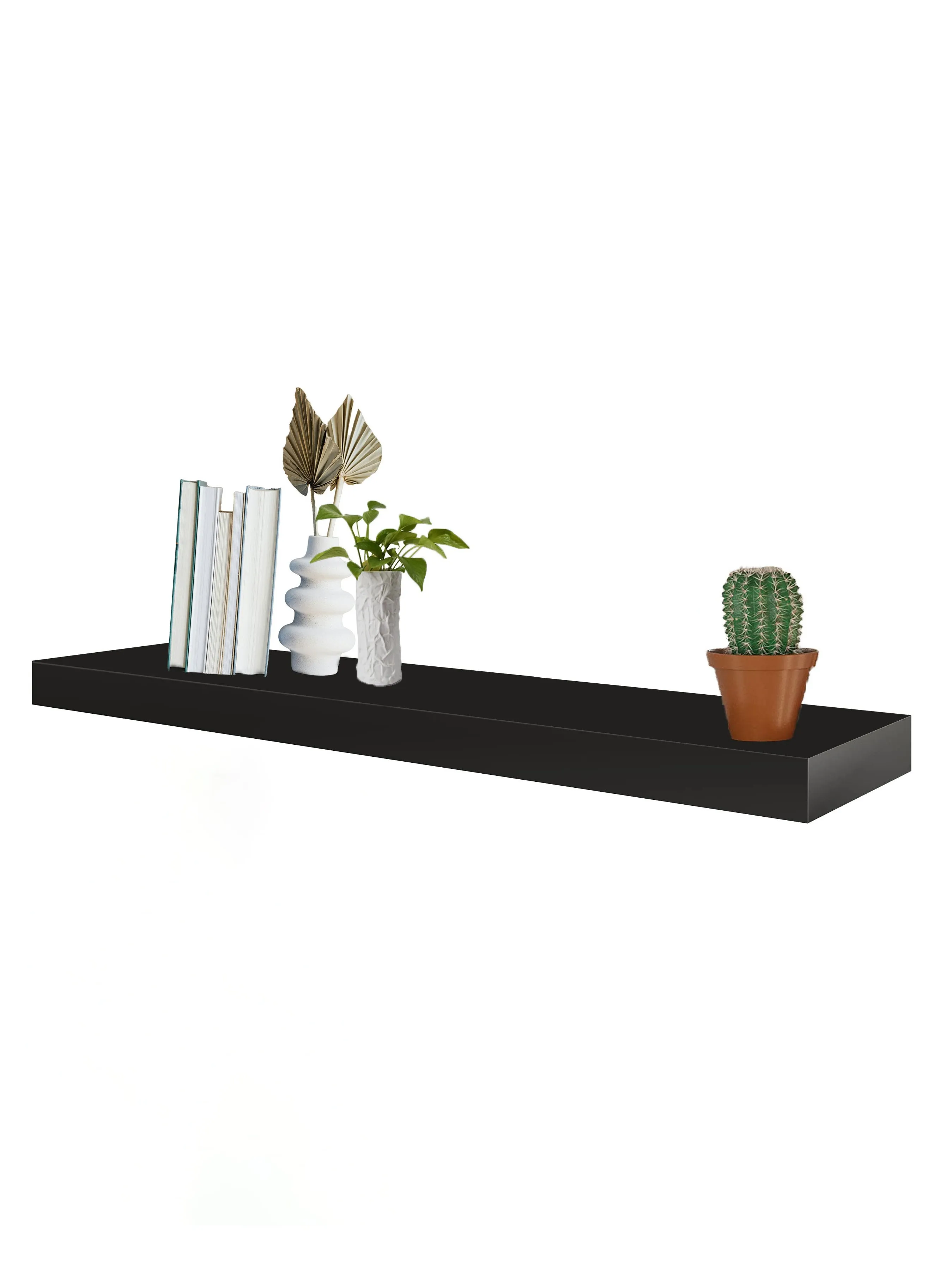 Decorative Floating Wall Mounted Shelves with Stylish Invisible Brackets, Modern Faux Wood Storage with Matte Finish for Bedroom, Living Room, Bathroom, Kitchen Décor, 1 Piece, 40x24x3.8 CM Black-2