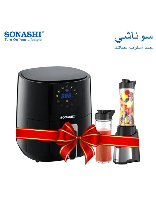 مقلاة هوائية رقمية مع خلاط وماكينة صنع سموذي 4.2 L 1300 W SAF-420/SB-184/Bundle أسود/ فضي-1