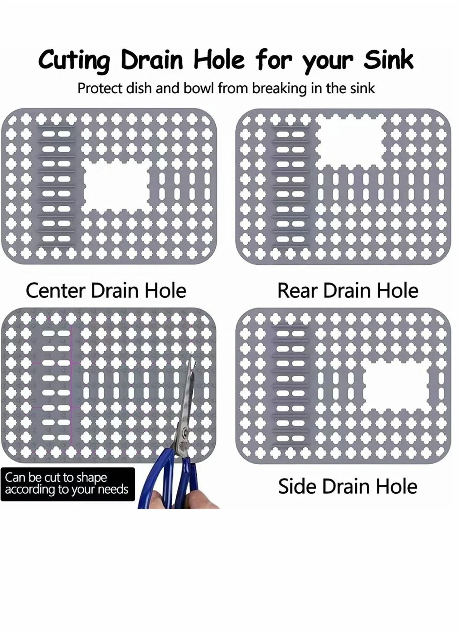 Dish Drying Mats Gray 15.7 11.4 Kitchen Sink Mat and protector DIY Cuttable Holes Sink Pad Accessory Soft Silicone Dish Drying Mats Non Slip Heat Resistant-2