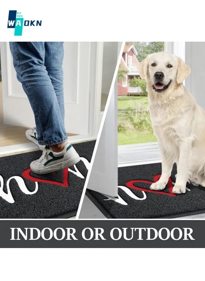 Doormat, Outdoor & Indoor Family Welcome Mat, Heavy Duty Non-Slip Front Foot Mat for Home Entrance, Exterior Entrance, Yard, Floor, Terrace (45 cm x 75 cm, Black)-2