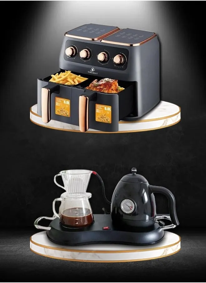 Double Air Fryer 12L 2800W and Coffee Maker Capacity 400+800ml 1000W-1