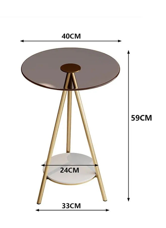 طاولة قهوة مثلثة زجاجية مستديرة مزدوجة الطبقة وطاولة جانبية للقهوة طاولة مستديرة صغيرة من الحديد (بني)-2