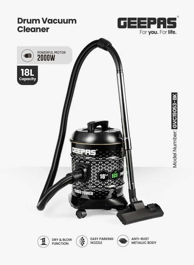 Drum Vacuum Cleaner- 18 L Dust Bag Capacity with Elegant Anti-Rust Metalic Body 18 L 2000 W GVC19053-BK Black-1