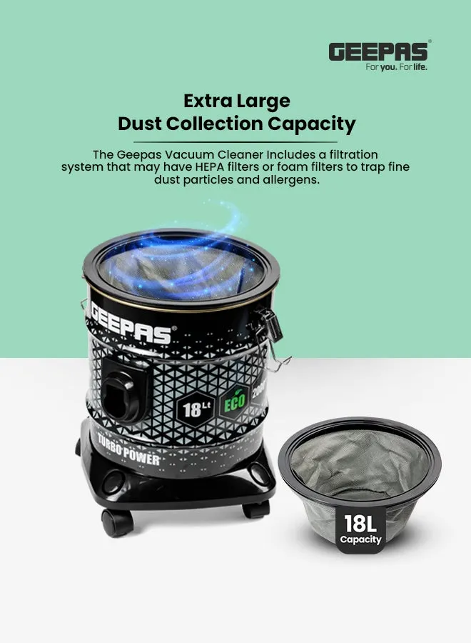 Drum Vacuum Cleaner- 18 L Dust Bag Capacity with Elegant Anti-Rust Metalic Body 18 L 2000 W GVC19053-BK Black-2