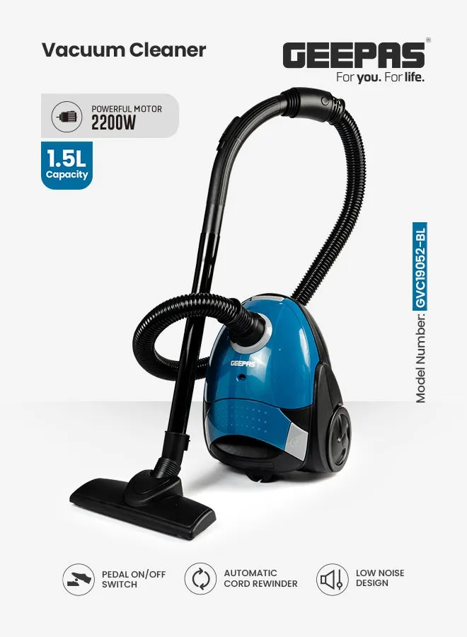 Drum Vacuum Cleaner With 1.5L Dust Bag Capacity , Powerful Suction and Lower Noise Design, Pedal On/Off Switch ,Flexible Hose, Washable Cloth Dust Bag 1.5 L 2200 W GVC19052-BL Blue/Black-1