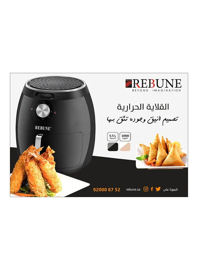 قلاية هوائية كهربائية بقاعدة للتثبيت على المنضدة بقدرة 1800 وات 5.5 L 1800 W RE-11-013 أسود-2