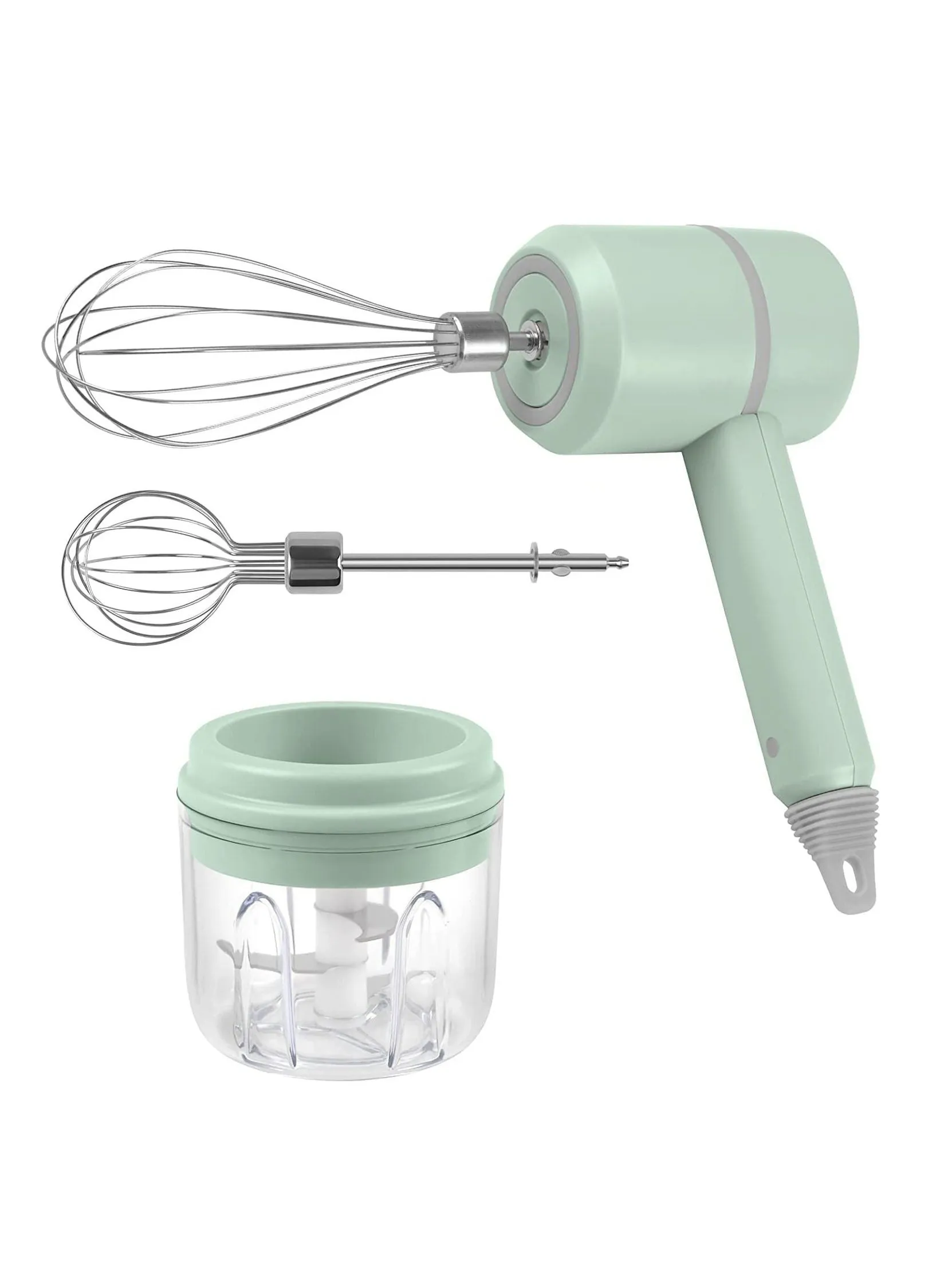 Electric Garlic Chopper Cordless Hand Mixer Electric with The Function of Chopper 3in1 Speed Change Hand Mixer with 304 Stainless Steel Egg Beater BPA-free Food Chopper Green-1