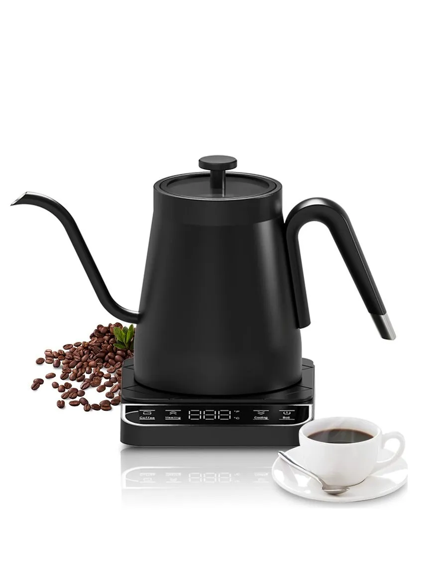 وعاء v60غلاية V60 كهربائية Gooseneck بسعة 800 مل وقوة 1350 واط مع التحكم في درجة الحرارة، وظيفة القهوة بلمسة واحدة، غلاية قهوة من الفولاذ المقاوم للصدأ 304، غلاية ماء كهربائية لتسخين سريع ودرجة حرارة ثابتة لمدة 24 ساعة.-1