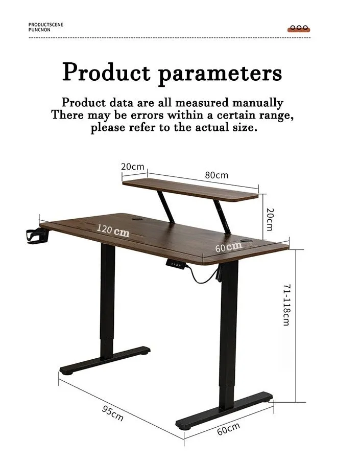 مكتب كهربائي قابل لتعديل الارتفاع: مكتب قائم قابل للرفع للمكتب المنزلي، سطح مكتب من خشب الجوز، 120 سم × 60 سم-2