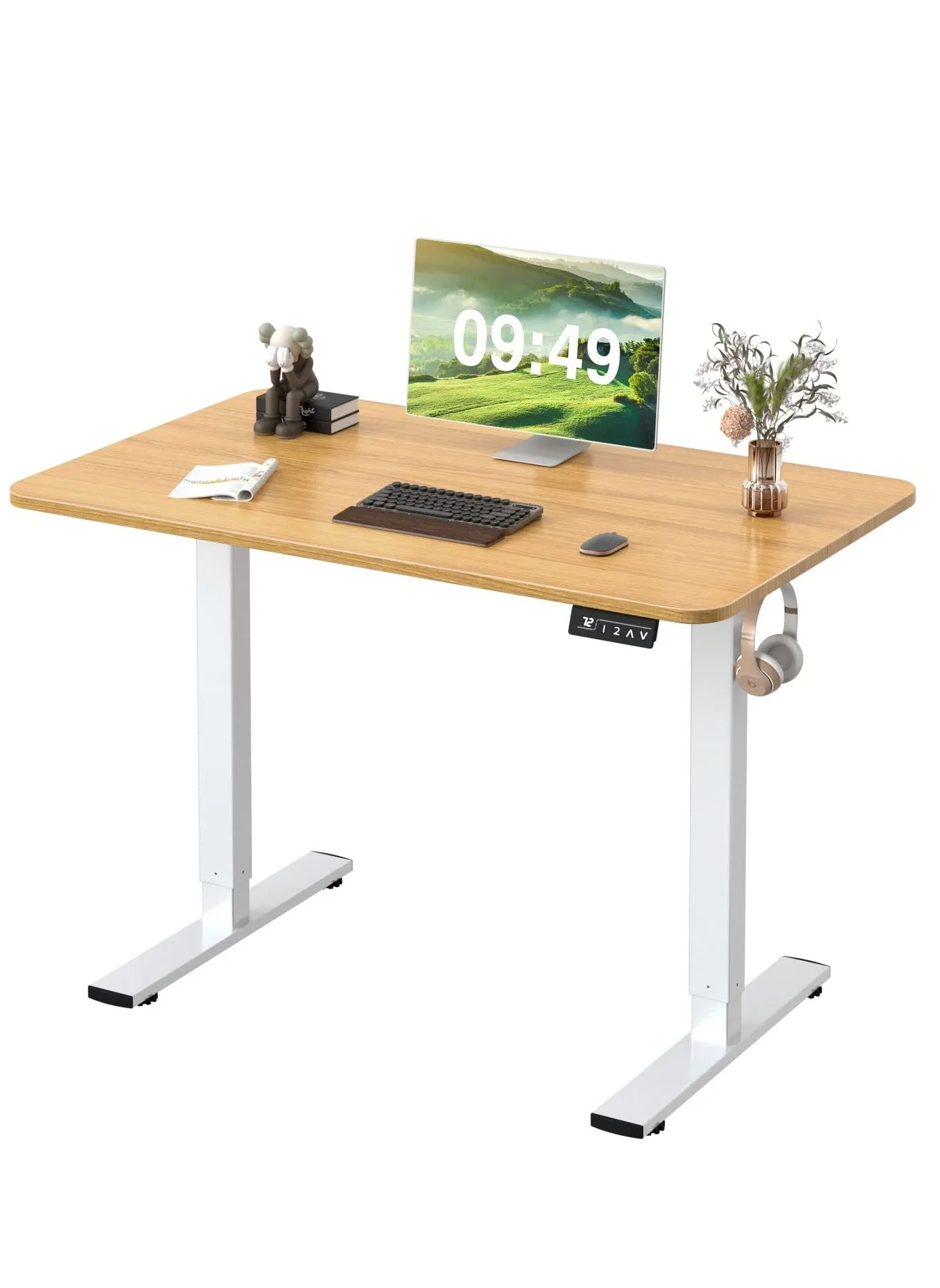 Electric Height Adjustable Standing Desk Large 48 x 24 Inches Sit Stand up Desk Home Office Computer Desk Memory Preset with T-Shaped Metal Bracke-1