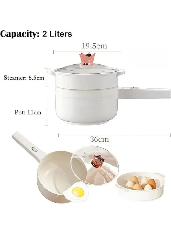 وعاء تسخين كهربائي مع جهاز بخار، طباخ كهربائي متعدد الوظائف سعة 2 لتر لشابو شابو، قلي سريع، نودلز، معكرونة، مقلاة غير قابلة للقلي للقلي، طباخ رامين للتحكم في الطاقة (2 لتر)-2