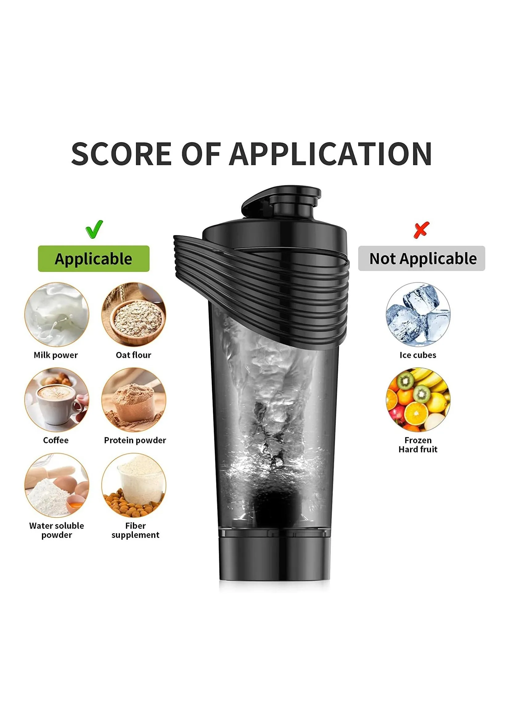 Electric Protein Shaker Bottle Rechargeable Electric Blender Bottles with BPA Free Black-2