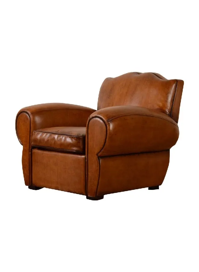 Elegant Moustache Design Top Grain Leather Armchair Brown 82 x 94 x 97 cm NC0511-1