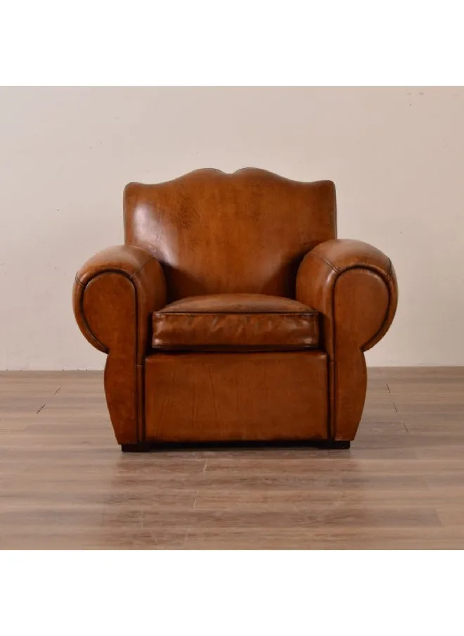 Elegant Moustache Design Top Grain Leather Armchair Brown 82 x 94 x 97 cm NC0511-2