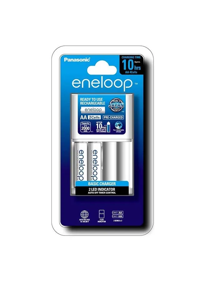 شاحن بطاريات Eneloop الأساسية AA وAAA مع بطاريتين AA-1