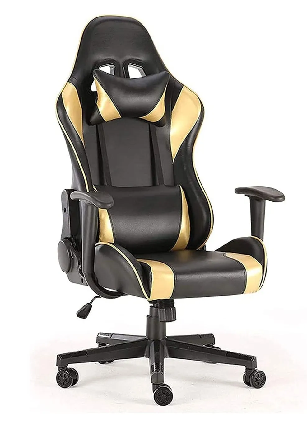 Ergonomic Gaming Chair with Lumbar Support,Leather Chair for Home Office, Adjustable High Back Computer Desk Chair with Retractable Footrest (Gold)-1