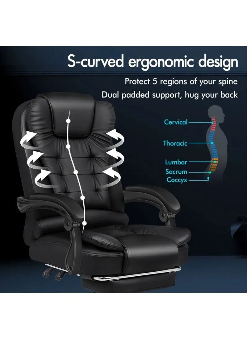 كرسي مكتب مريح للكمبيوتر مصنوع من جلد البولي يوريثان، كرسي دوار قابل للتعديل بارتفاع عالي الظهر مع تدليك بنقطتين-2