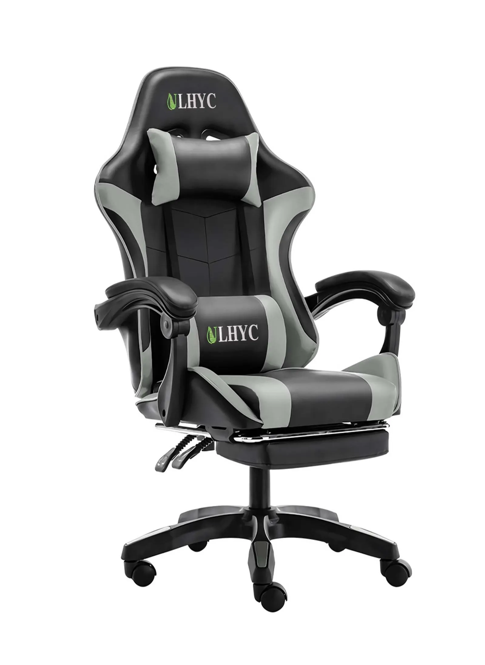 Esports Gaming Chair, Adjustable Computer Chair, Computer Office, Pu Leather, High Backrest, Lumbar Support, Comfortable Armrests, Headrest With Footrest, 360° Rotation,Dark Grey 24.8X14.5X44 Inch-1