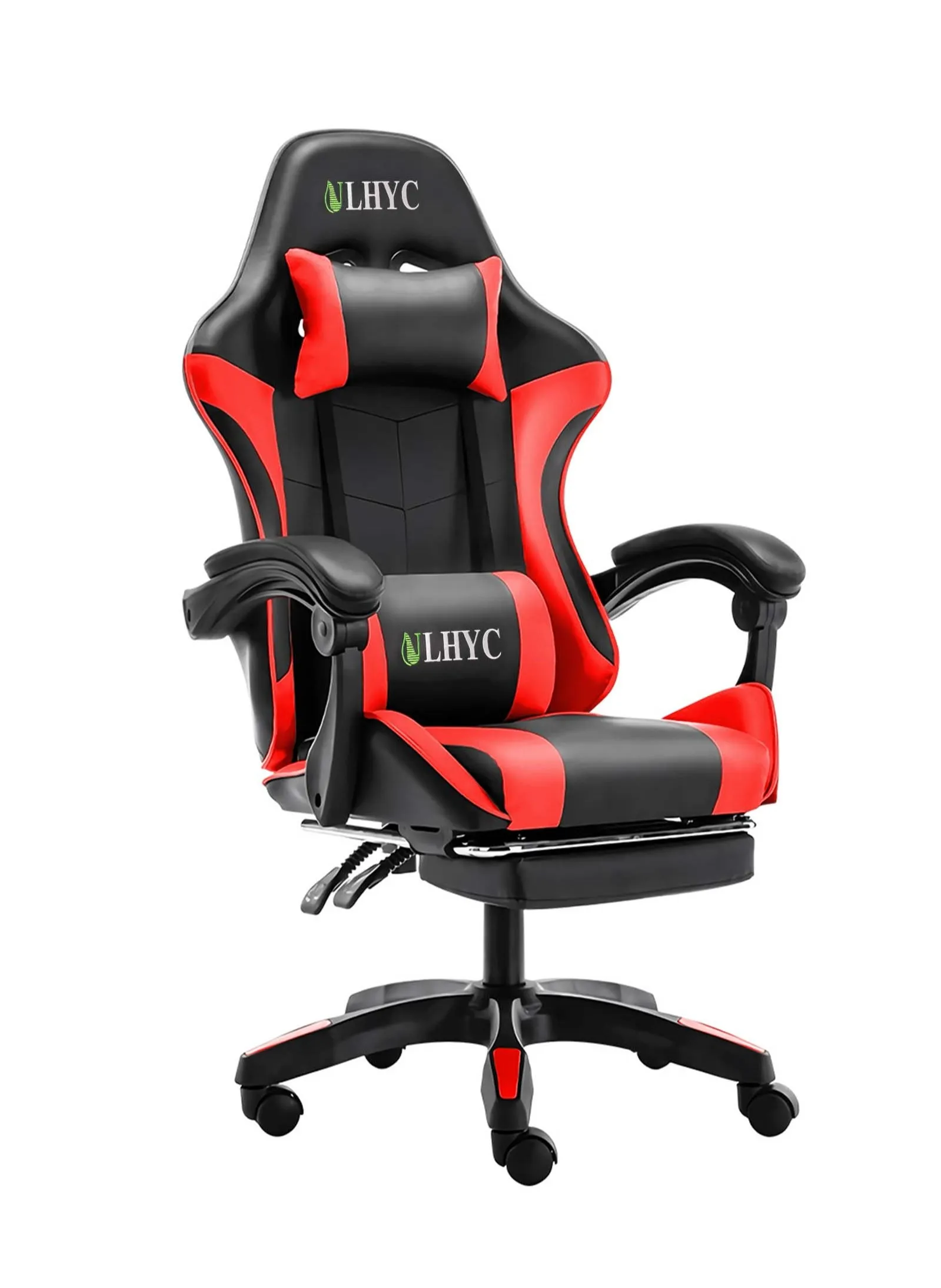 Esports Gaming Chair, Adjustable Computer Chair, Computer Office, PU Leather, High Backrest, Lumbar Support, Comfortable Armrests, Headrest With Footrest, Black and Red 24.8x14.5x44.5 inch-1