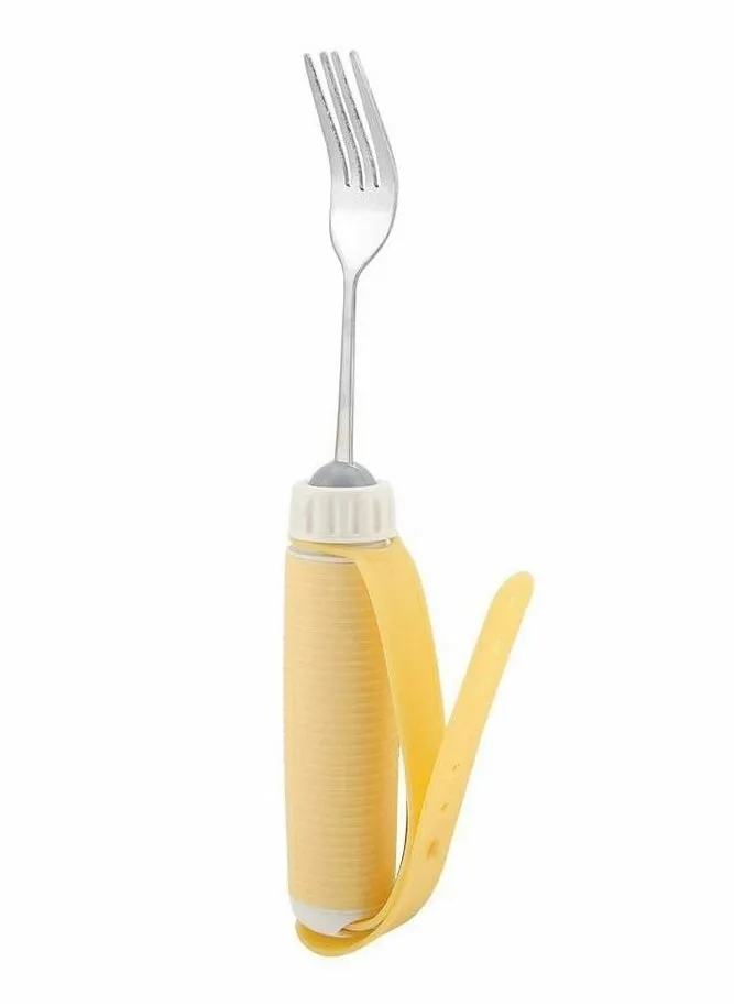 Flexible Stainless Steel Fork, Parkinsons Utensils, Aids for Disabled Patient Elder Arthritis People Handicapped, Adjustable Silicone Strap 360 Degree Rotatable Dining Utensils Eating (Fork)-1