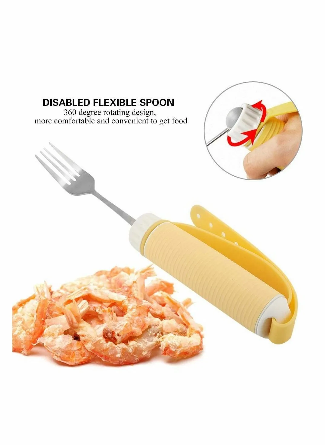 Flexible Stainless Steel Fork, Parkinsons Utensils, Aids for Disabled Patient Elder Arthritis People Handicapped, Adjustable Silicone Strap 360 Degree Rotatable Dining Utensils Eating (Fork)-2