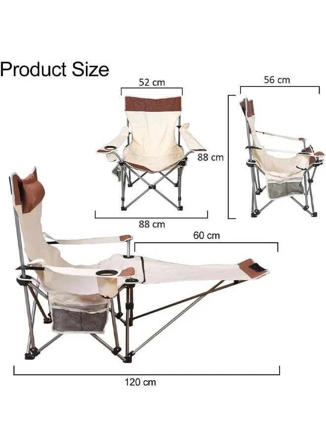 Folding Chair, Foldable Beach Chair with Adjustable High Back, Beach Lounge Chair, Indoor Outdoor Chair with Head Pillow, Lawn Chair Recliner with Arm Cup Holder and Side Pocket-2