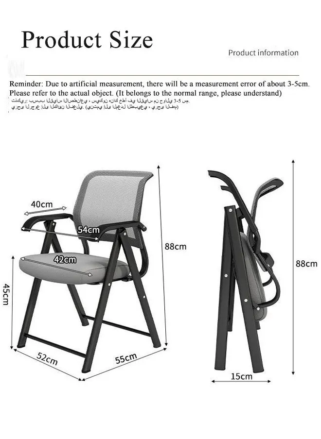 كرسي شبكي قابل للطي للكمبيوتر - كرسي منزلق للاجتماعات مع كرسي مكتب مريح قابل للطي محمول وزائر وتدريب ذو وسادة إسفنجية عالية الظهر مريحة لكراسي المحاضرات (رمادي)-2