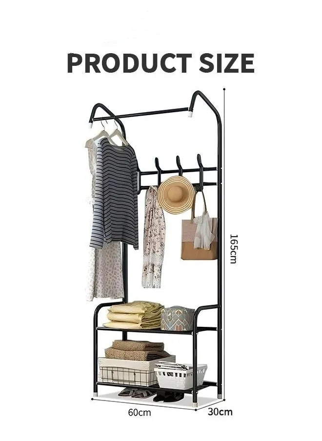 Freestanding Coat Rack with 2-Tier Shoe Rack - Lightweight Metal Organizer for Hall Tree, Apartment Bedroom, Dorm, and Entryway - Black-2