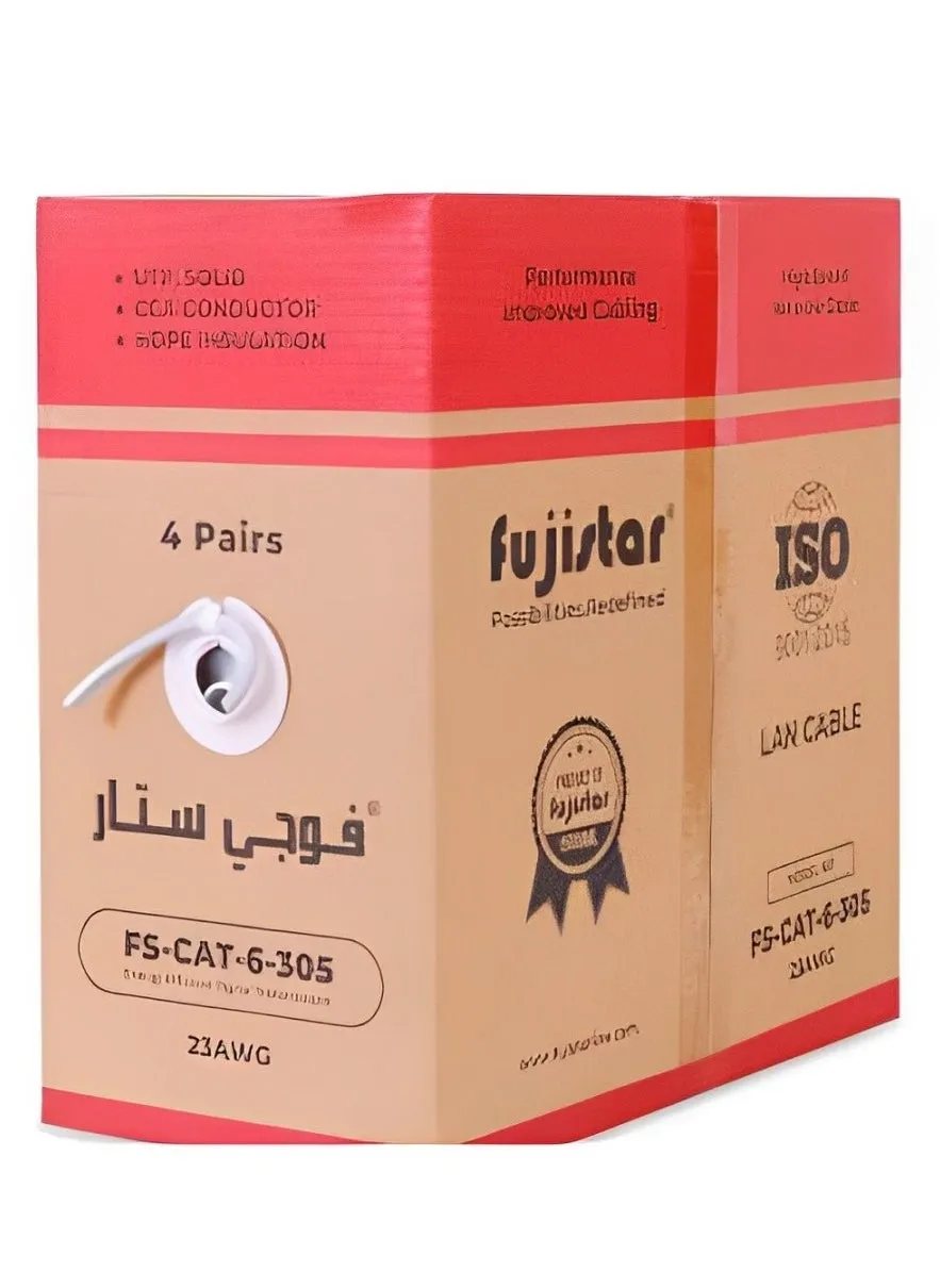 كابل شبكة Fujistar FS CAT6 305 - كابل إيثرنت عالي الأداء بطول 305 متر UTP HQ للاتصال الأمثل، 2 لفات لكل كرتونة-1