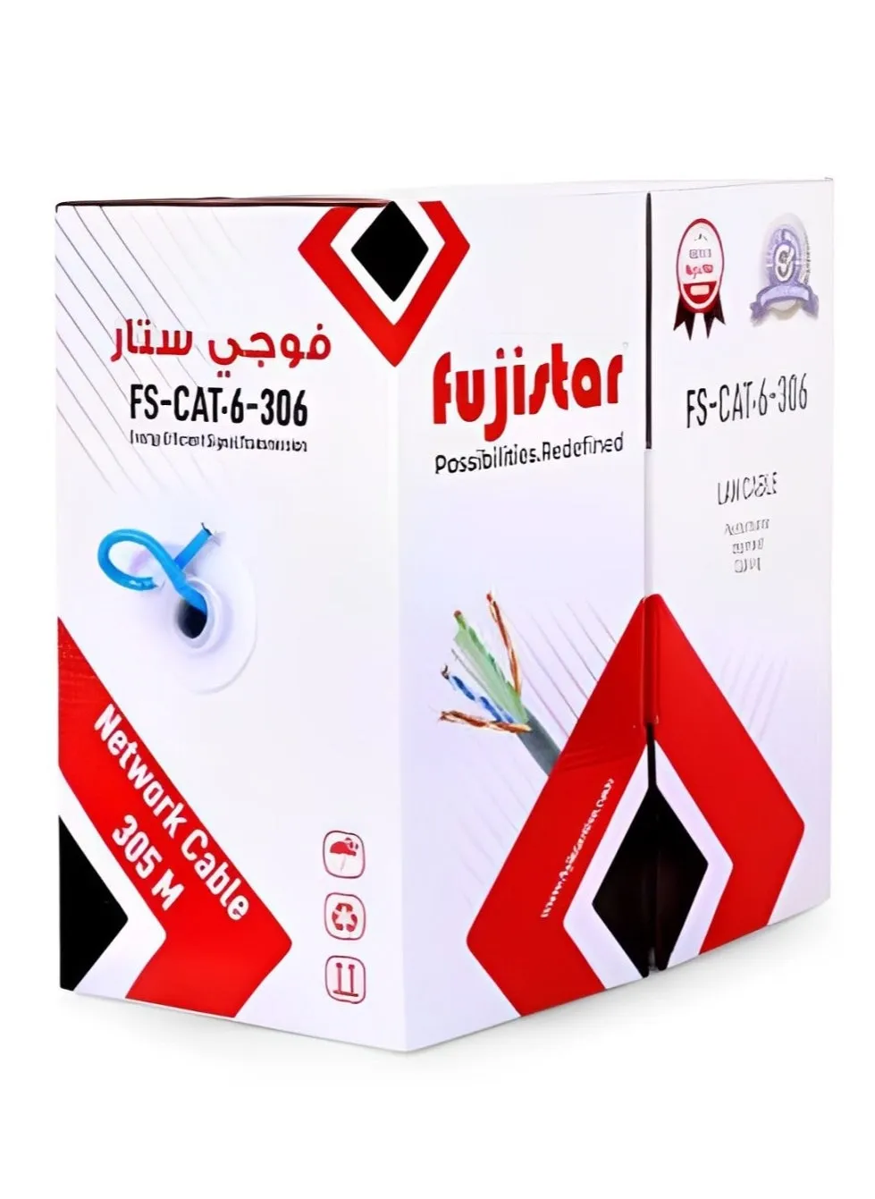 كابل شبكة Fujistar FS CAT6 306 - كابل إيثرنت عالي الأداء بطول 305 متر UTP لنقل البيانات بسلاسة 2 لفات لكل كرتونة-1