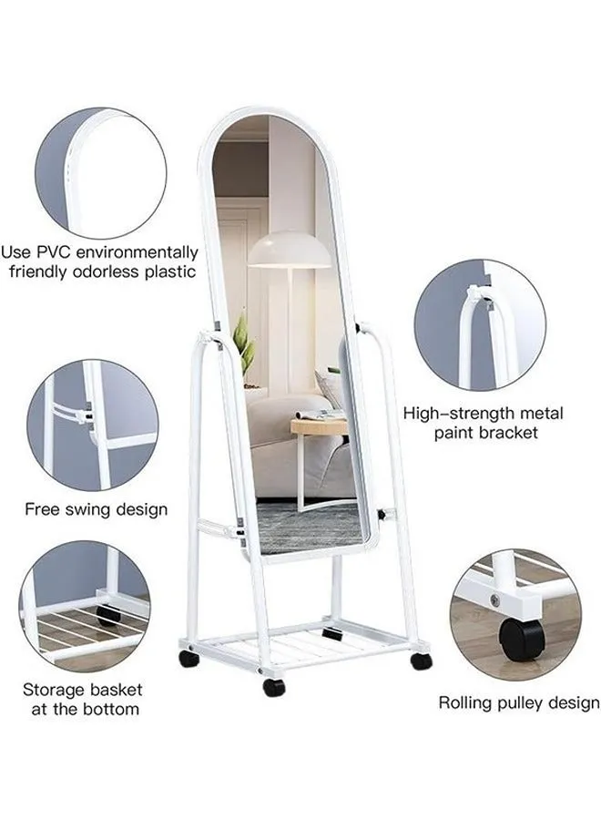 مرايا واقفة طويلة مع حامل وعجلات قابلة للتعديل ابيض 153x40سم-2
