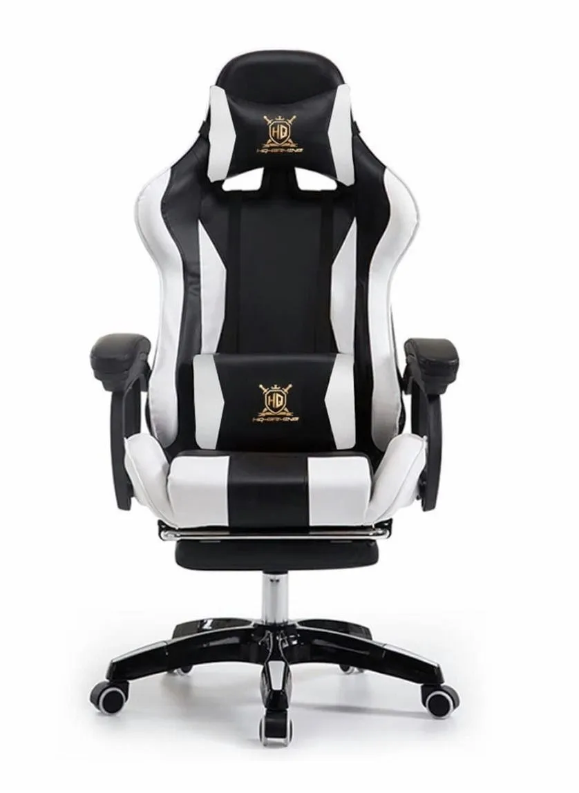 Gaming Chair Ergonomic Office Executive Chair, Video Gaming Chair | Removable Headrest Lumbar Pillow With Footrest And High Back (Blackleather)-1