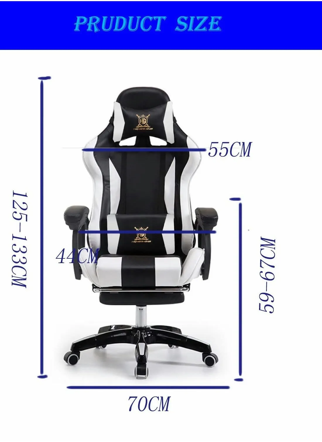 Gaming Chair Ergonomic Office Executive Chair, Video Gaming Chair | Removable Headrest Lumbar Pillow With Footrest And High Back (Blackleather)-2