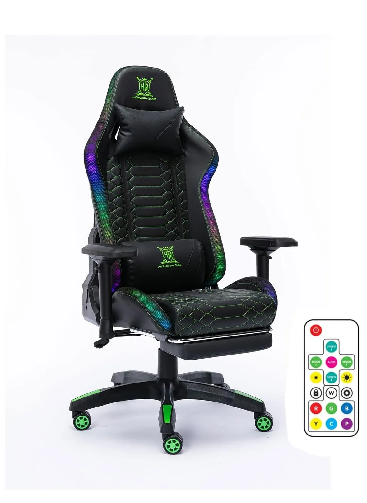 Gaming Chair with RGB LED Lights Computer Chair Ergonomic Racing Office Chair PU Leather Recliner Swivel E-Sports Chair with Lumbar Support Headrest Armrest and footrest Black-2