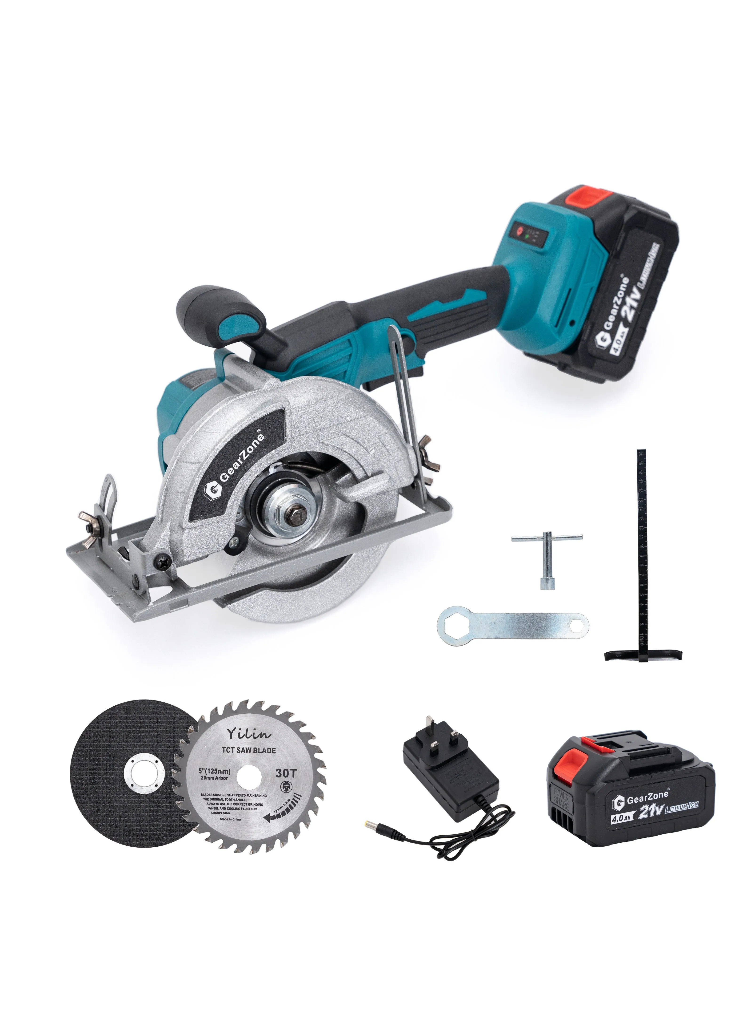 GearZone Cordless Circular Saw, 1200W with 2 Batteries and 2 Saw Blades, Manul Guide, Max Cutting Depth 32mm-1