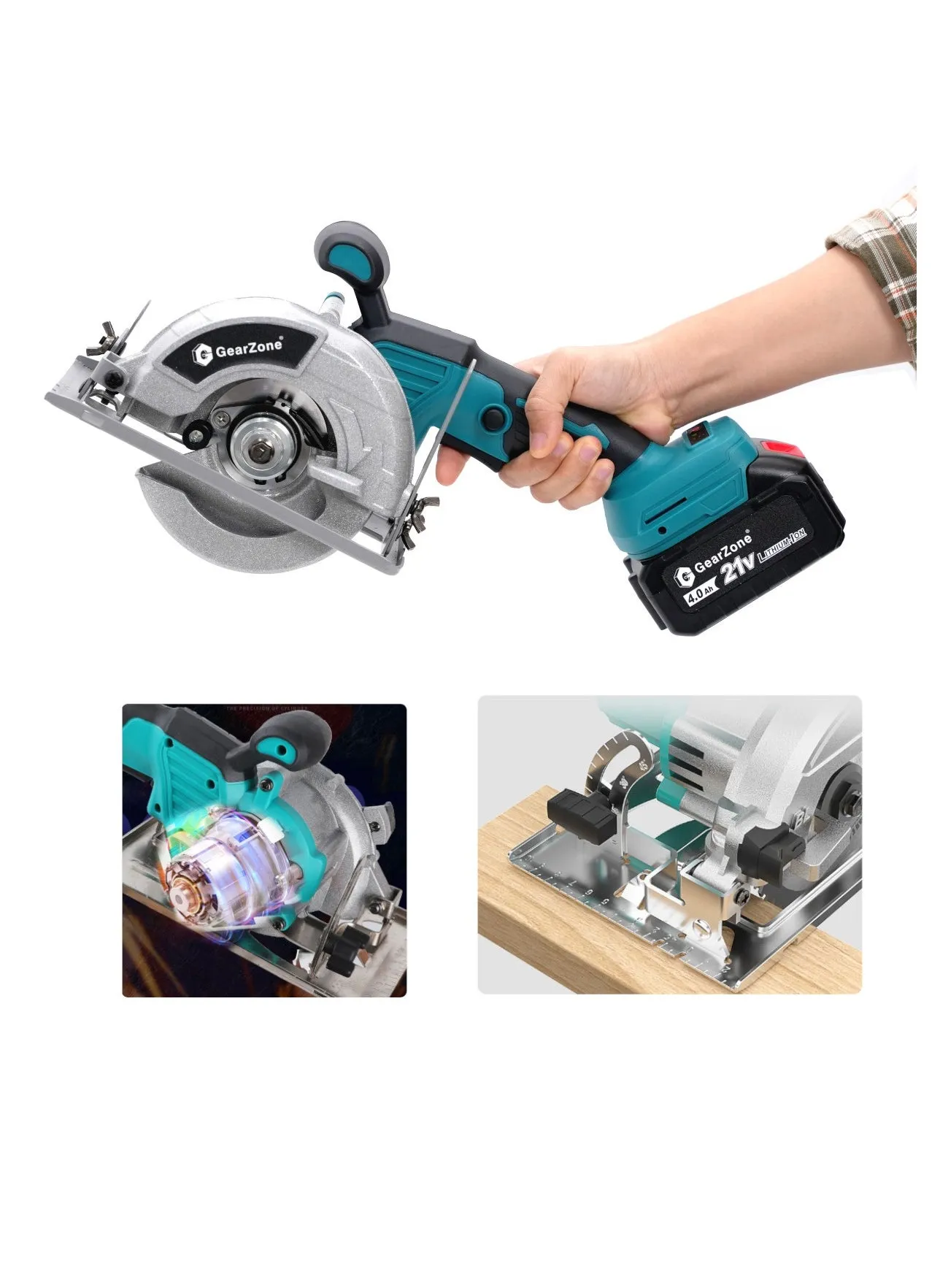 GearZone Cordless Circular Saw, 1200W with 2 Batteries and 2 Saw Blades, Manul Guide, Max Cutting Depth 32mm-2