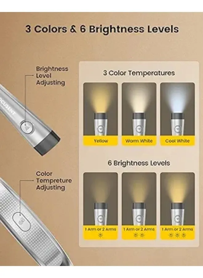 مصباح قراءة للعنق من جلوكوسنت، مصباح قراءة الكتب في السرير من 3 الوان و6 مستويات سطوع واذرع قابلة للانحناء، وقابل للشحن وطويل المد ومثالي للقراءة والحياكة والتخييم اجراء الاصلاحات، رمادي-2