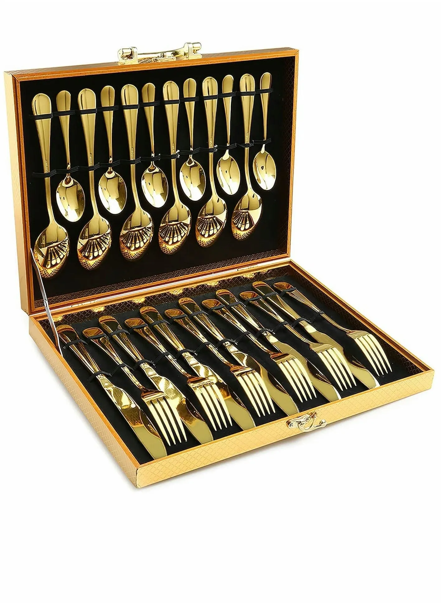 Gold Silverware Set 24PCS Forged Stainless Steel Flatware Tableware Service for 4 Kitchen Utensil Home Restaurant Dishwasher Safe Western Cutlery Knife Fork Spoon Gift Box-1