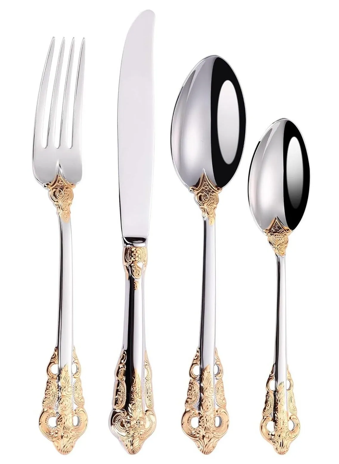 Gorgeous Cutlery Set Part Gold Knife Fork Spoon Stainless Steel Flatware Silverware 24 Pieces Tableware Service for 6 Packed in a Gift Box Dishwasher Safe Antipasto Cappuccino-1