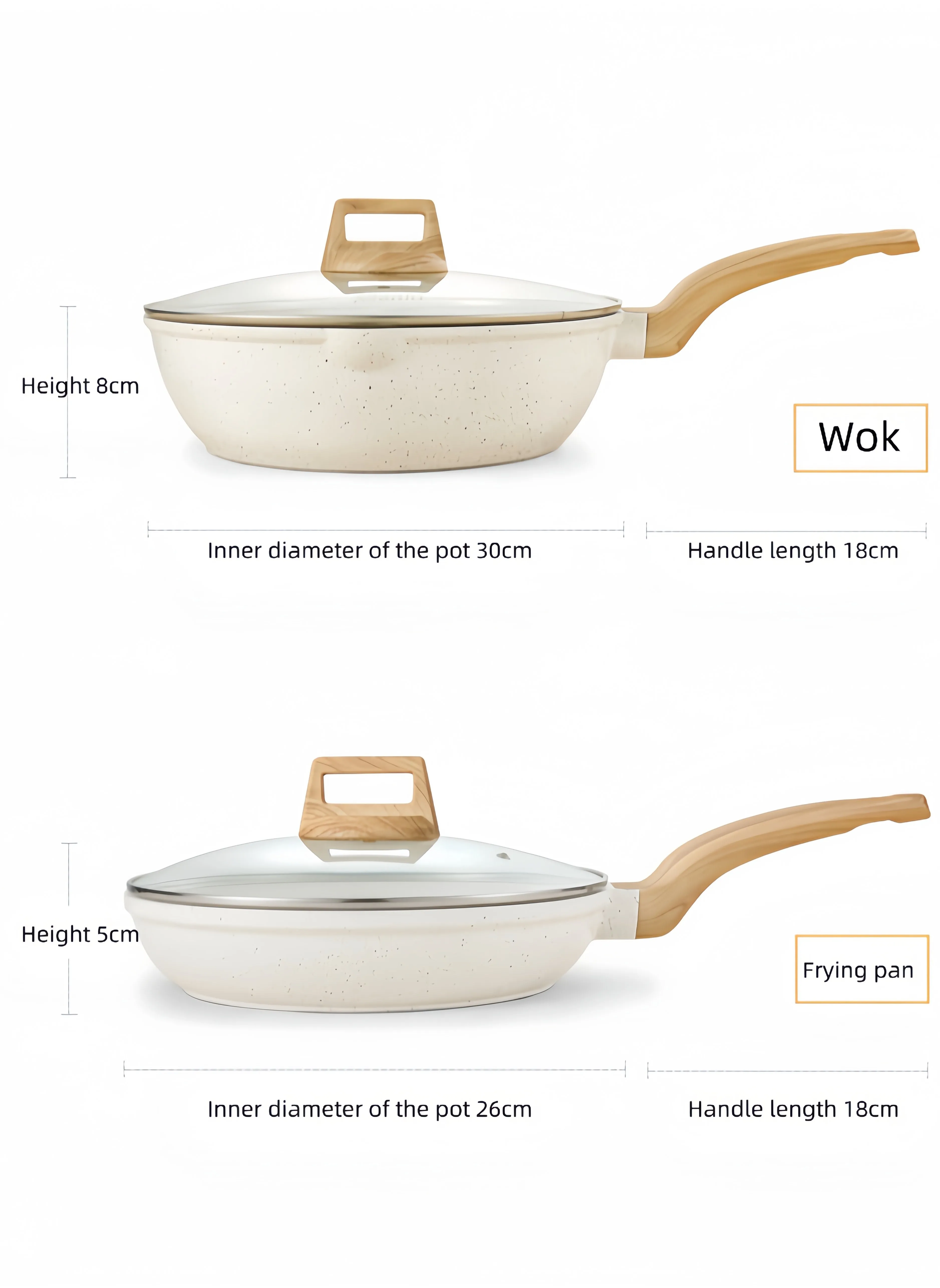 Granite Medical Stone 7-piece Set Non-stick Cookware Set Pan Frying Pan, With Stainless Steel Lids, PFOA Free ,LEAD Free ,CADMIUM Free - Beige-2