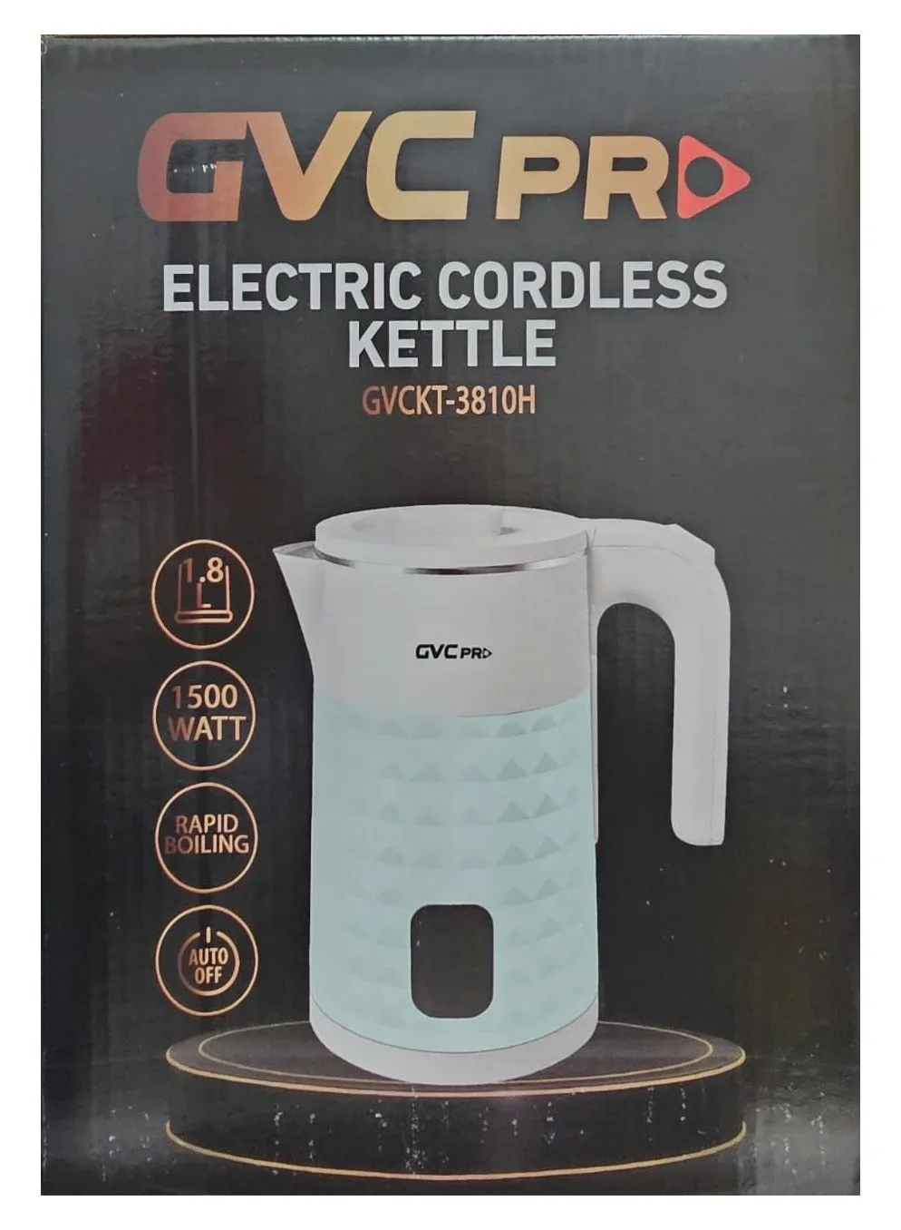 GVC PRO DECORATION Kettle 1.8 L, 1500W - STAINLESS STEEL BODY - GVCKT-3810H - BLUE x WHITE 1.8 L 1500 W GVCKT-3810H BLUE * WHITE-2