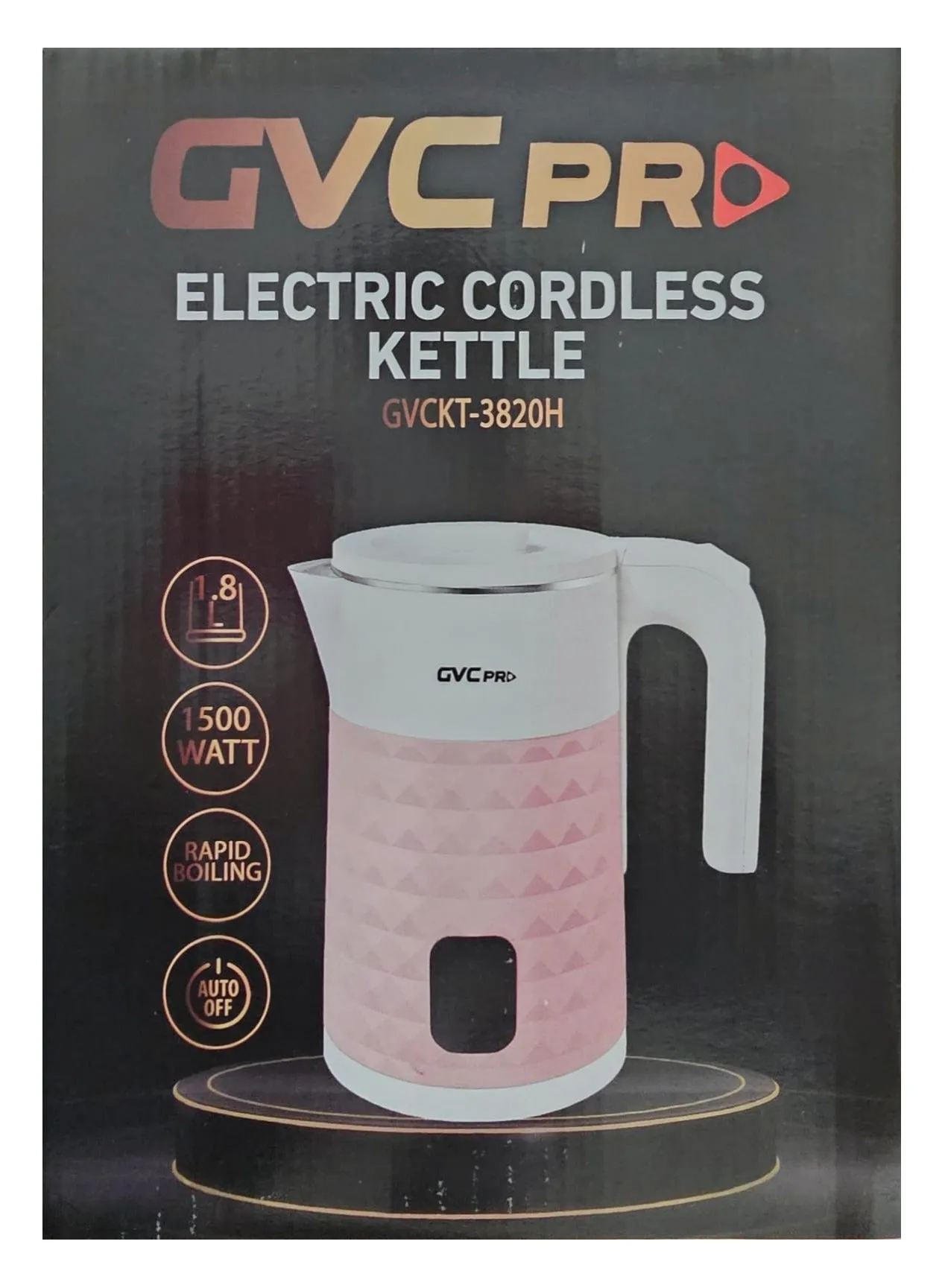 GVC PRO DECORATION Kettle 1.8 L, 1500W - STAINLESS STEEL BODY - GVCKT-3820H - PINK x WHITE 1.8 L 1500 W GVCKT-3820H PINK * WHITE-2