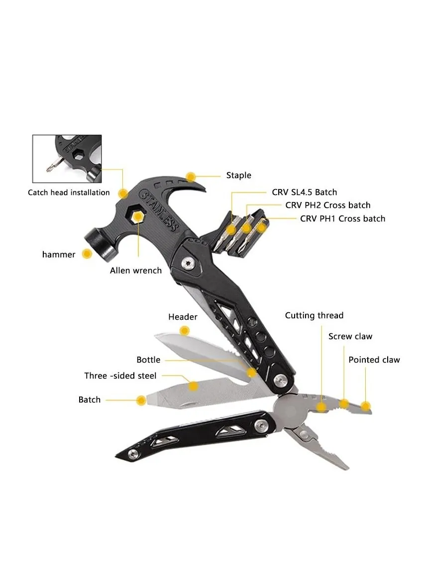 Hammer Multitool,14 in 1 Pliers Bottle,Opener Screwdriver,Camping Survival Gear,Tools for Outdoor Travel,Household Tools,Gifts for Men,Gifts for Husba-2