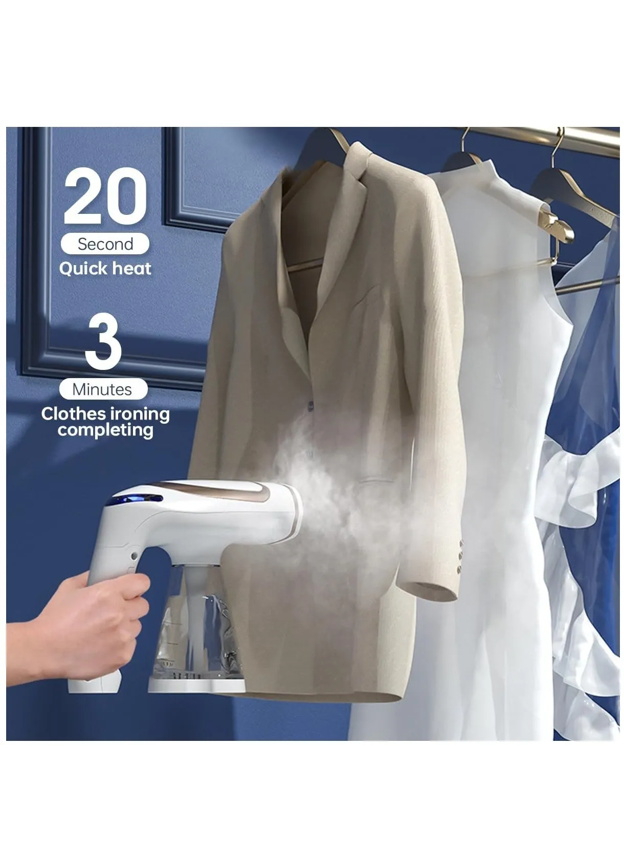 Handheld Garment Steamer Foldable Travel Steamer 3 Speeds Strong Steam Fast Heat Up Foldable Travel Clothing Steam Ironing with 250ml Water Tank Brush for Office Home-2