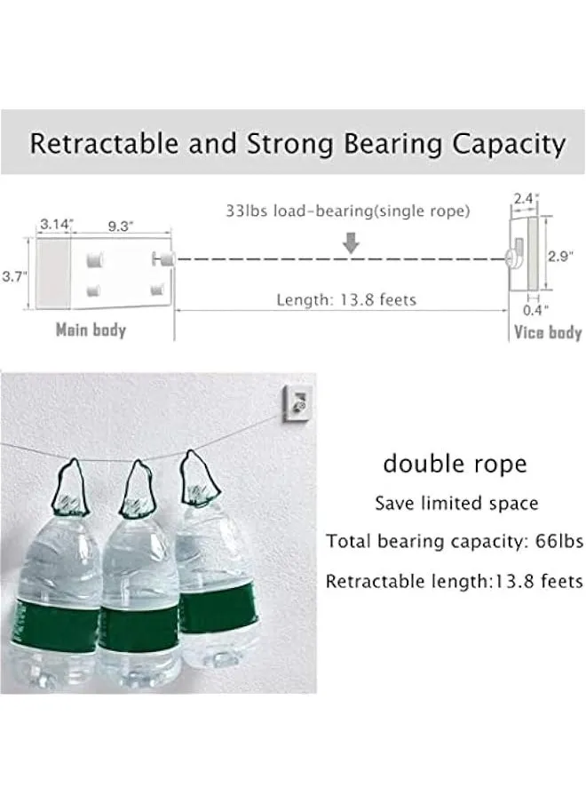 حبل ملابس قابل للسحب من الفولاذ المقاوم للصدأ بغلاف ABS ومجفف من الألمنيوم، بطول 13.8 قدمًا، بأسلوب فندقي قوي، سهل التعديل والاستخدام، بدون حفر أو تثبيت على الحائط.-2