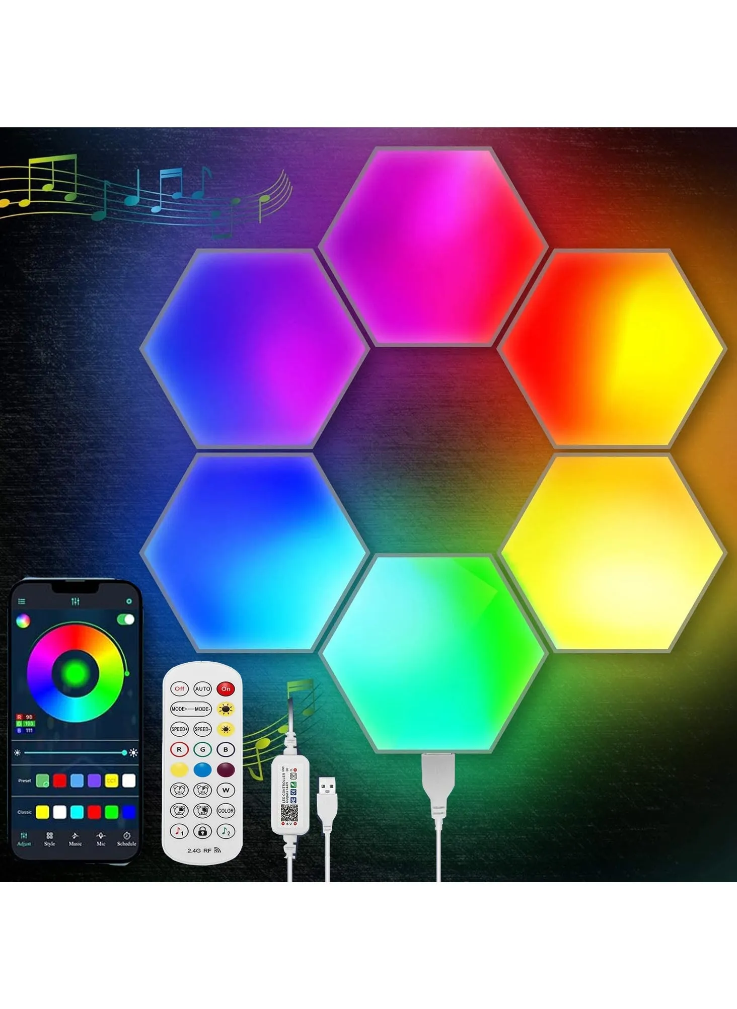 أضواء الألعاب السداسية مصابيح الحائط الداخلية RGB Bluetooth LED APP التحكم عن بعد ضوء الليل ألعاب الكمبيوتر غرفة نوم السرير ديكور -6 وحدات-1